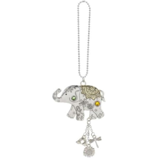 Ganz Silver and Gold Walking Elephant Car Charm 7 Inch with Silver Chain