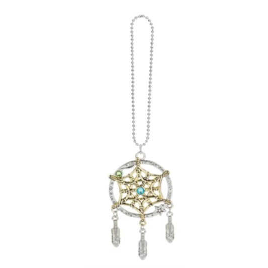 Ganz Silver and Gold Dreamcatcher Car Charm 7.5 Inches with Silver Chain