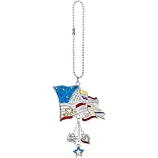 Ganz Multi Color Americana Flag Car Charm 7.5 with Silver Chain