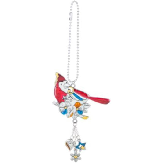 Ganz Multi Color Artistic Cardinal Bird Car Charm 7.5 inch with Silver Chain