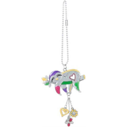 Ganz Multi Color Sloth Laying on Branch Car Charm 7 inch with Silver Chain