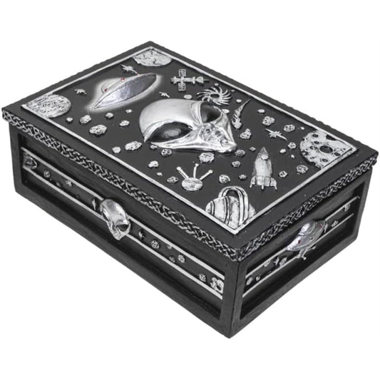 UFO Alien Sci-fi Spaceship Jewelry Trinket Keepsake Lidded Box 5.6 inches Long