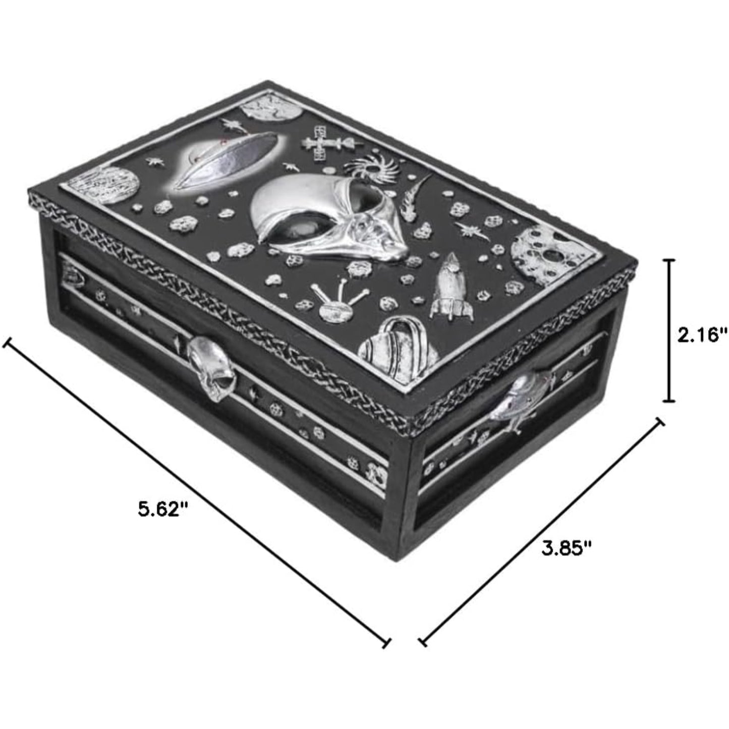UFO Alien Sci-fi Spaceship Jewelry Trinket Keepsake Lidded Box 5.6 inches Long