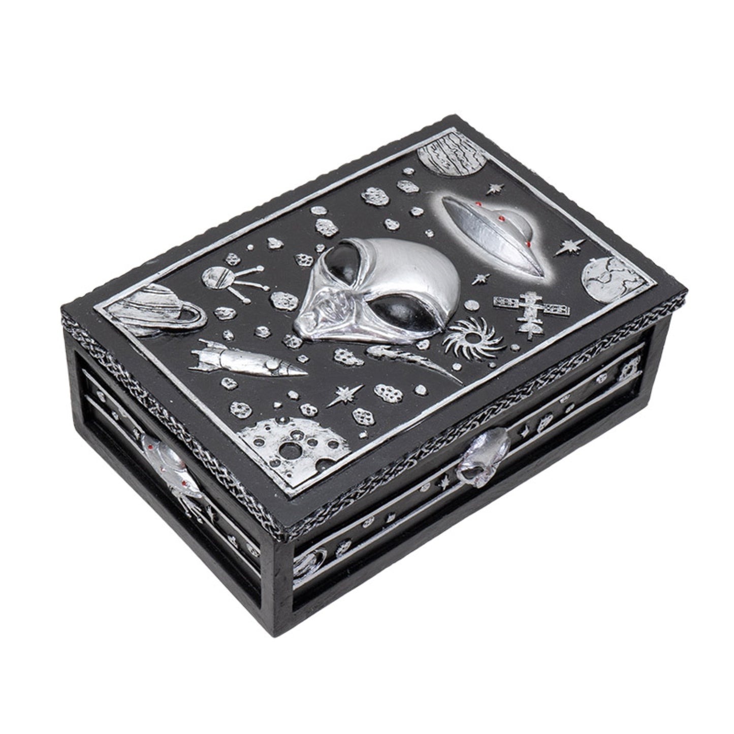 UFO Alien Sci-fi Spaceship Jewelry Trinket Keepsake Lidded Box 5.6 inches Long