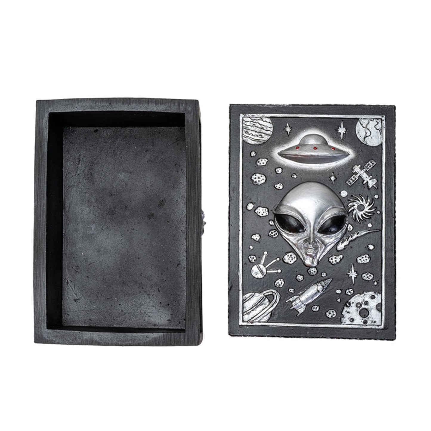 UFO Alien Sci-fi Spaceship Jewelry Trinket Keepsake Lidded Box 5.6 inches Long