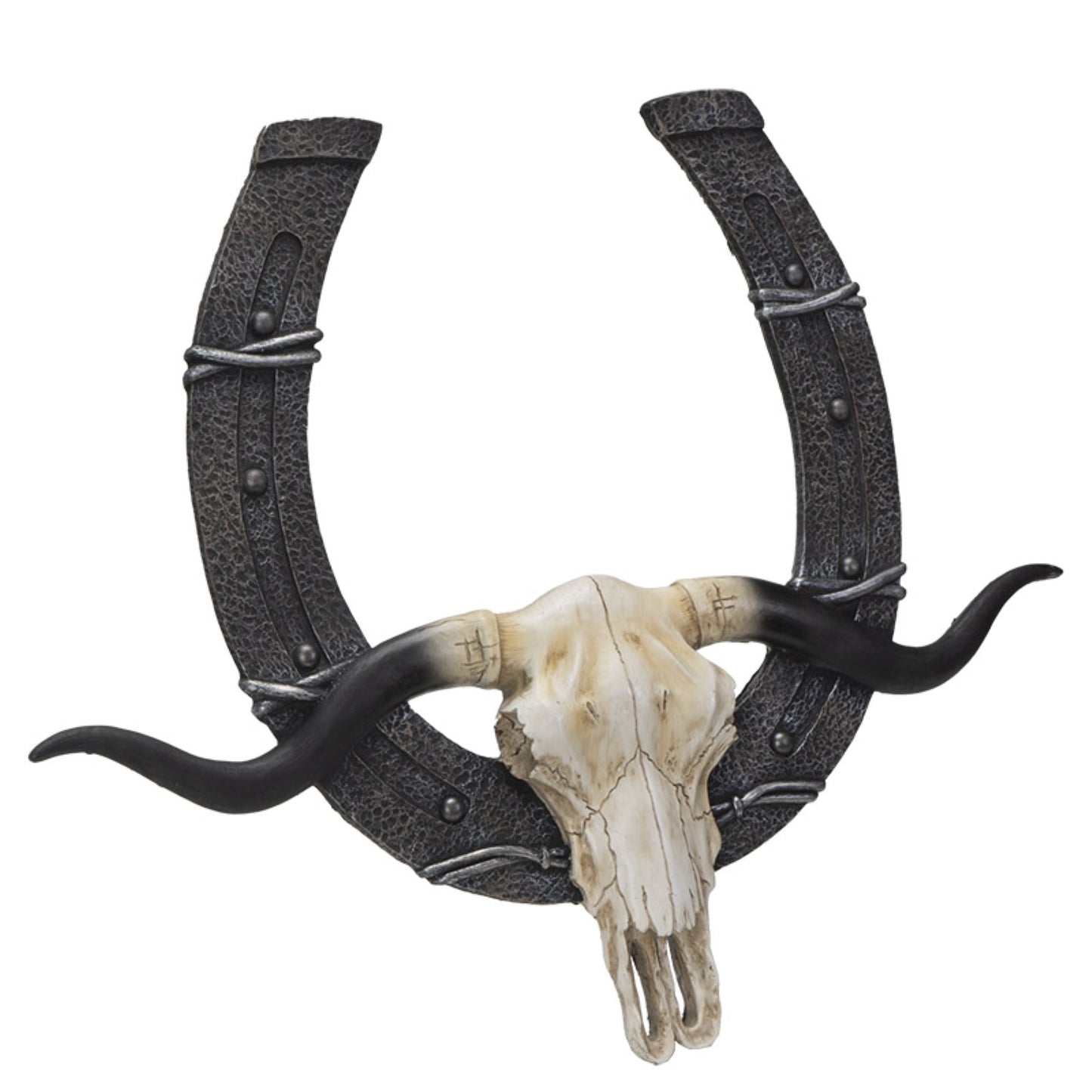Western Horseshoe with Cow Skull Wall Plaque 21.75 x 18.5 Inch
