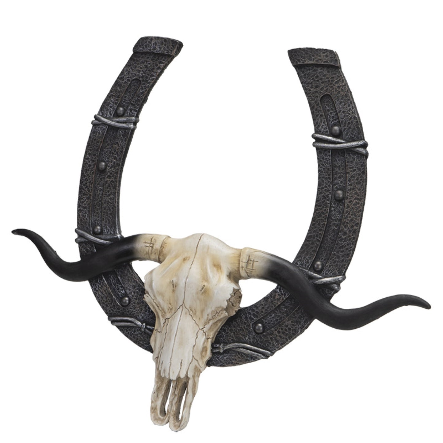 Western Horseshoe with Cow Skull Wall Plaque 21.75 x 18.5 Inch