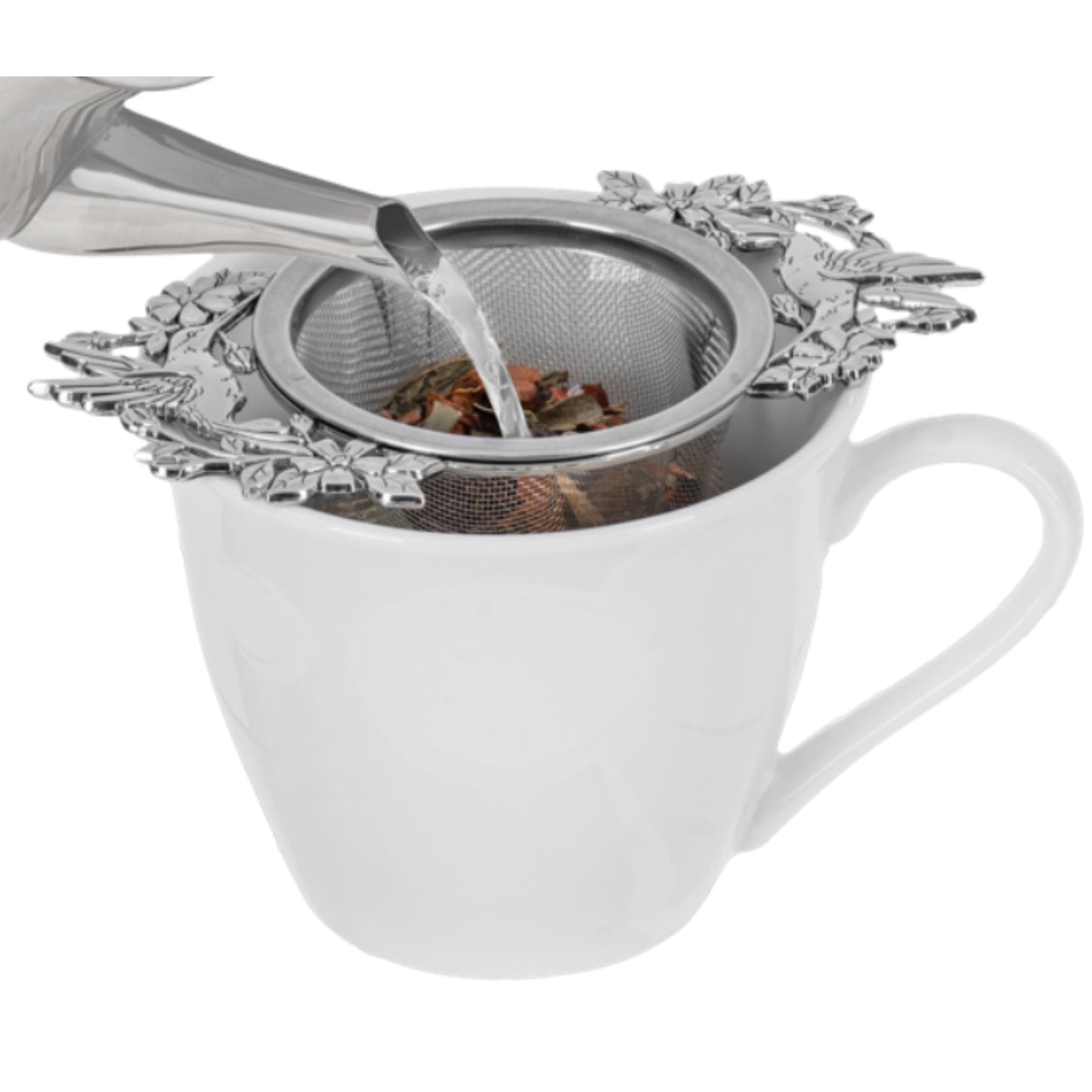 Ganz Hummingbird Flower Zinc Herbal Drink Infuser Steeper Fine Mesh Strainer for Loose Leaf Tea 4.5 x 2.5 In