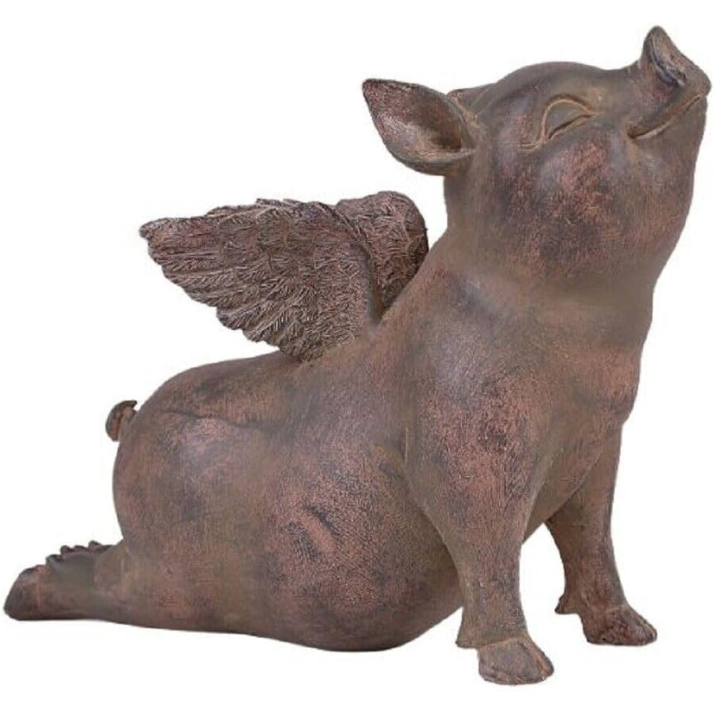 Flying Pig Rusting Looking Resin Figurine 8.5 Inch