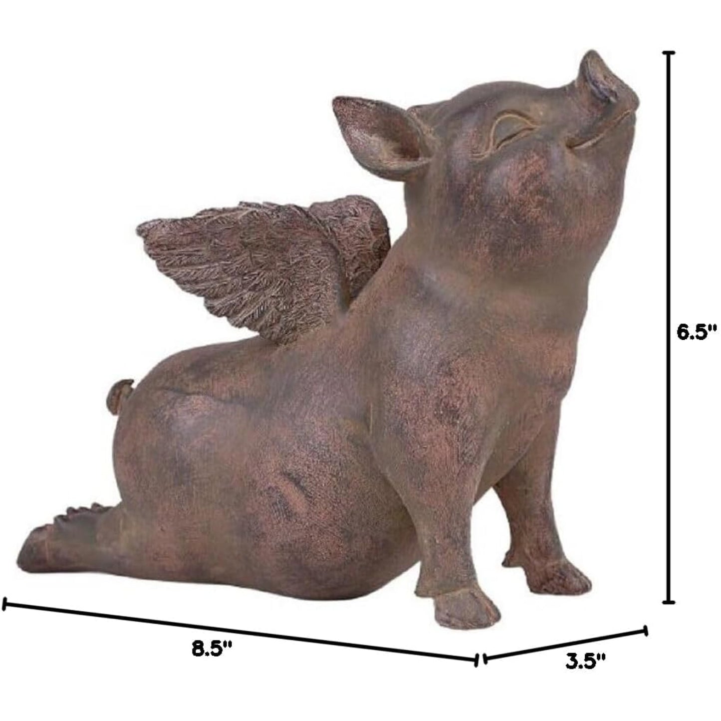 Flying Pig Rusting Looking Resin Figurine 8.5 Inch