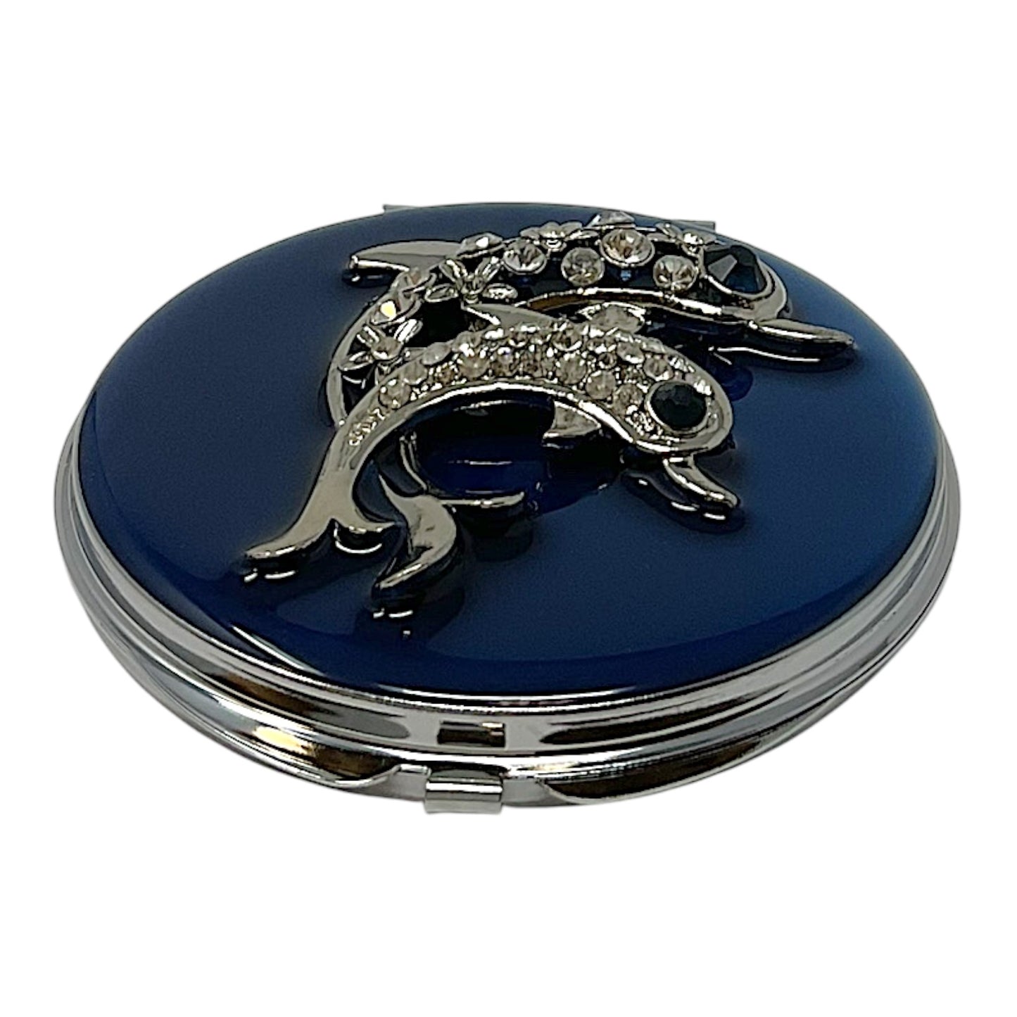 Dolphin and Baby Bejeweled Enamel Compact Mirror Travel Cosmetic Makeup Portable