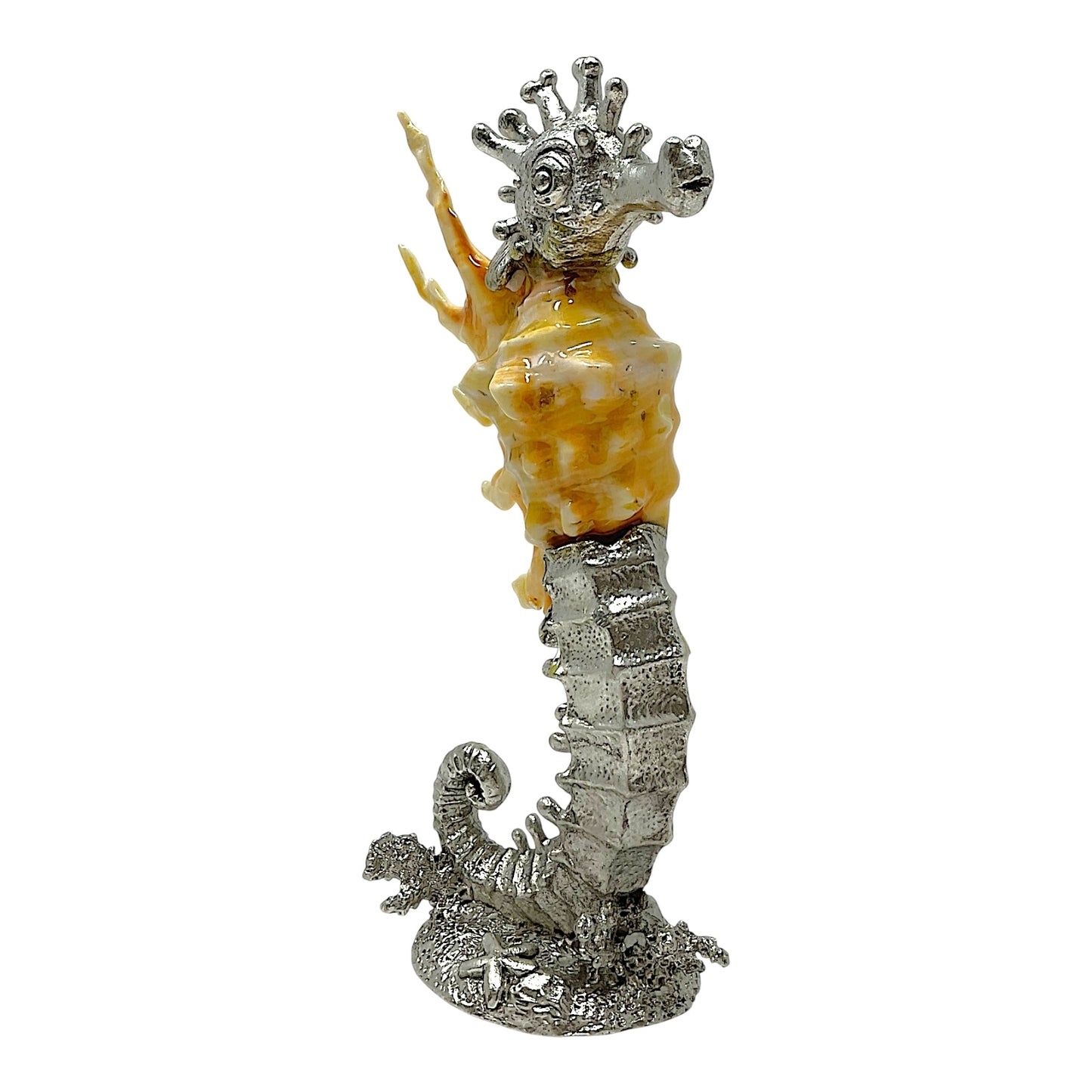 Seahorse Natural Sea Shell and Silver Pewter Metal Beach Coastal Sculpture Figurine 6.25 inch