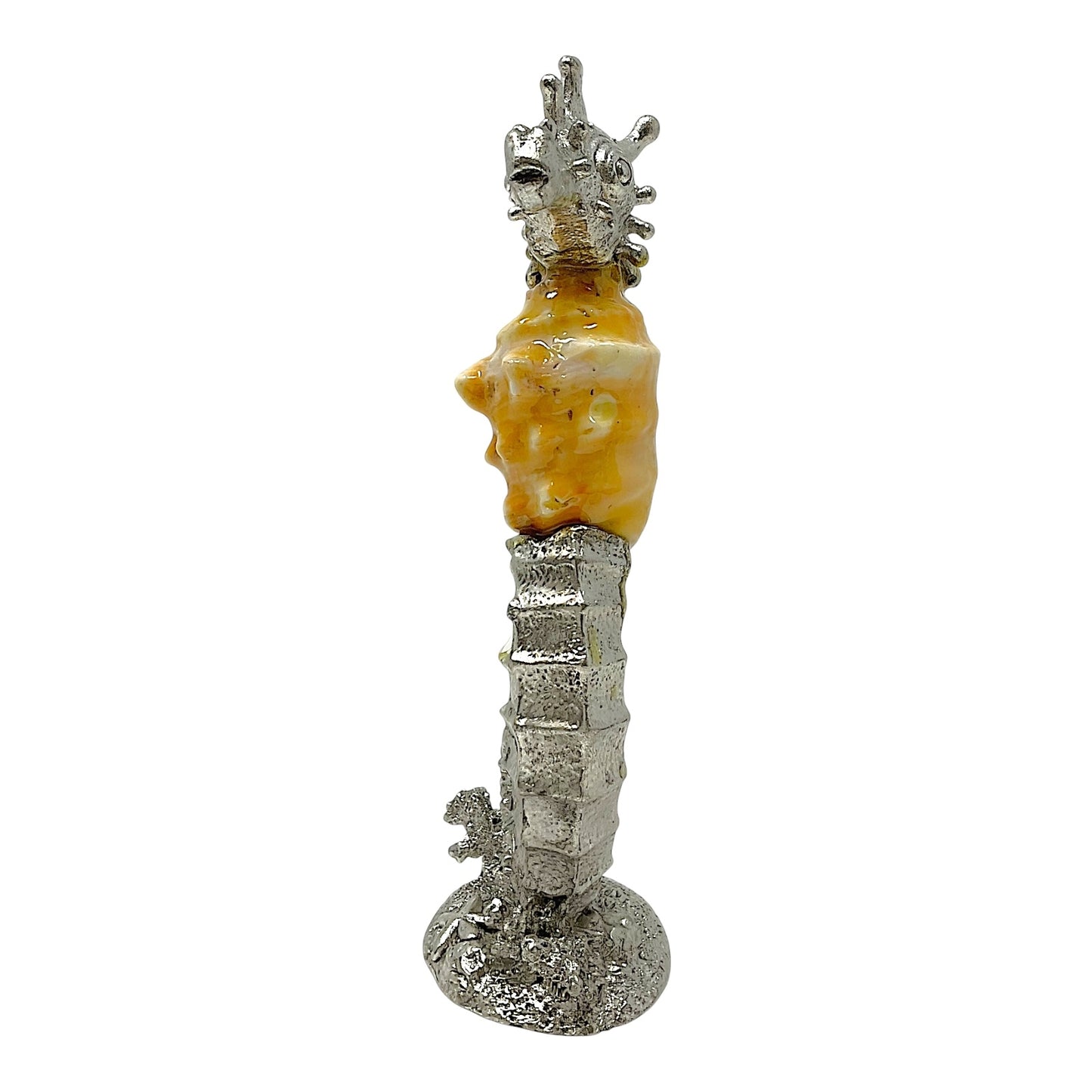 Seahorse Natural Sea Shell and Silver Pewter Metal Beach Coastal Sculpture Figurine 6.25 inch