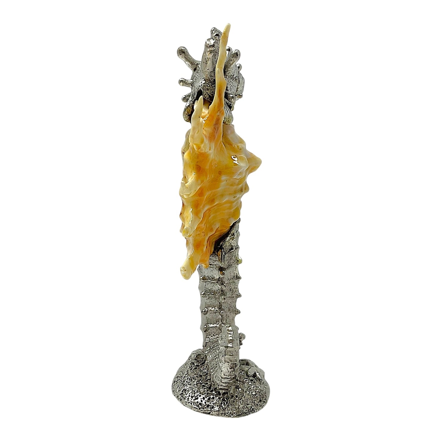 Seahorse Natural Sea Shell and Silver Pewter Metal Beach Coastal Sculpture Figurine 6.25 inch