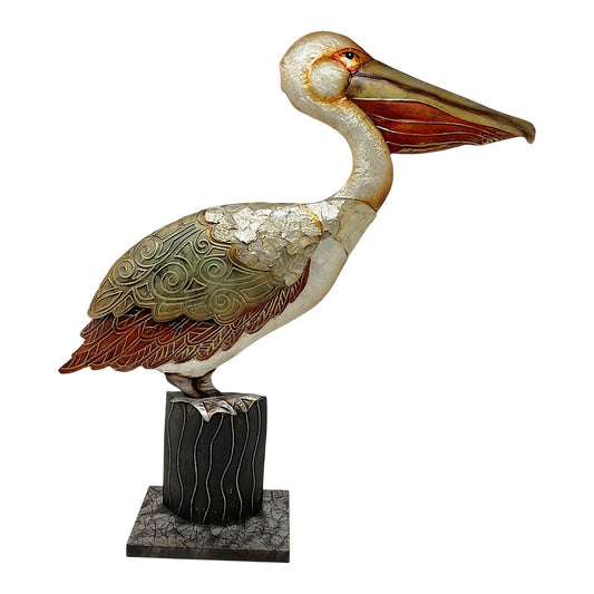 Pelican Bird on Piling Capiz Table Top Statue Figurine Beach Coastal Decoration 18.75 x 16 Inches