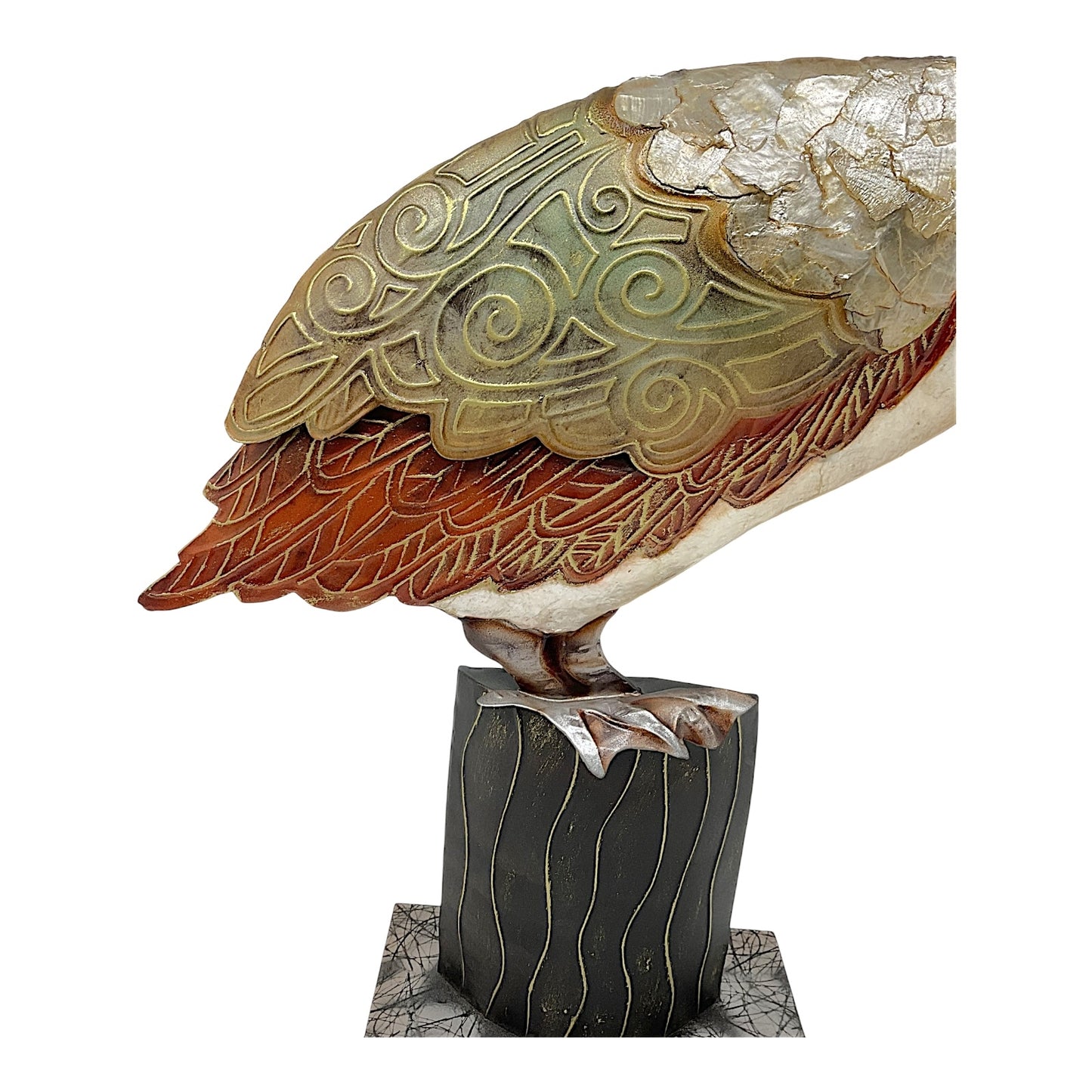 Pelican Bird on Piling Capiz Table Top Statue Figurine Beach Coastal Decoration 18.75 x 16 Inches