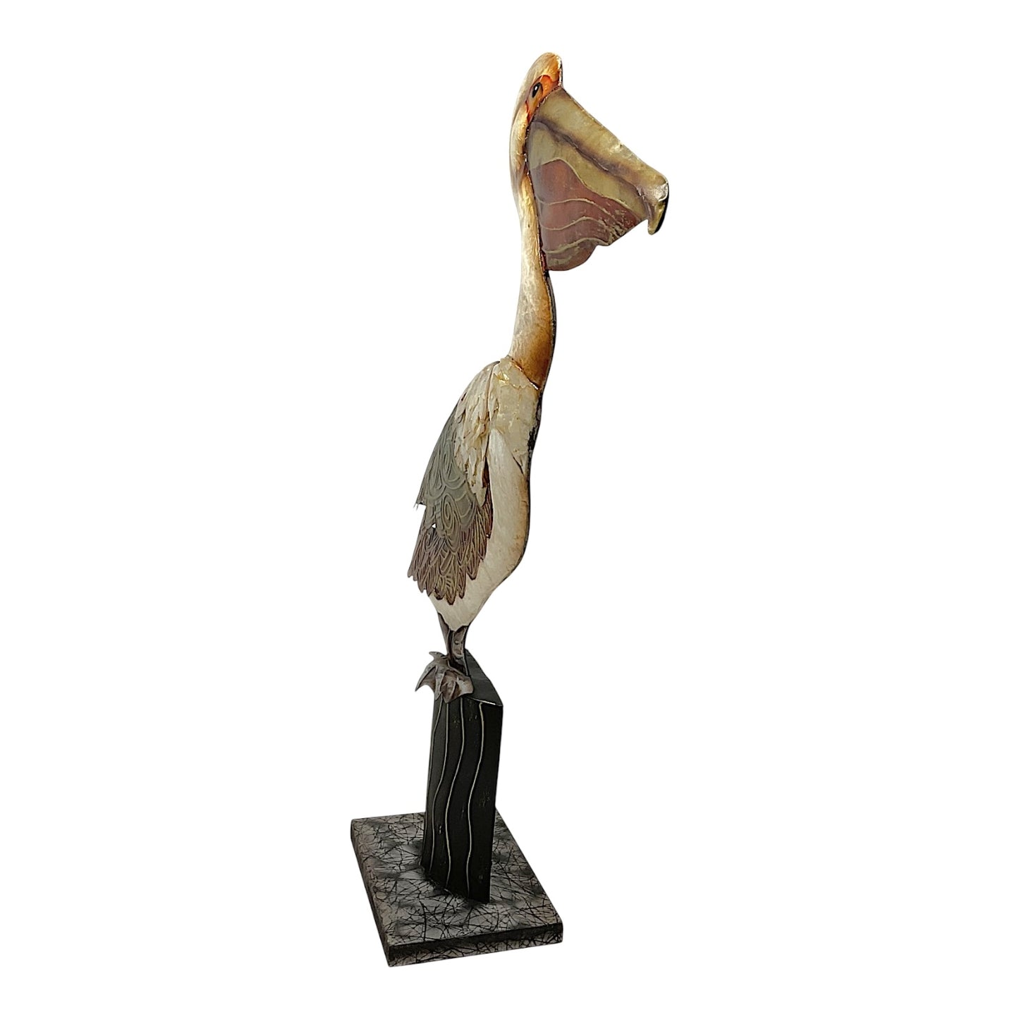 Pelican Bird on Piling Capiz Table Top Statue Figurine Beach Coastal Decoration 18.75 x 16 Inches