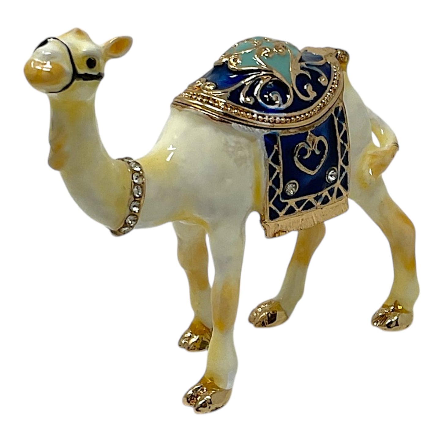 White Camel Bejeweled Enamel Jewelry Trinket Keepsake Box Container Animal 3 x 2.5 inch