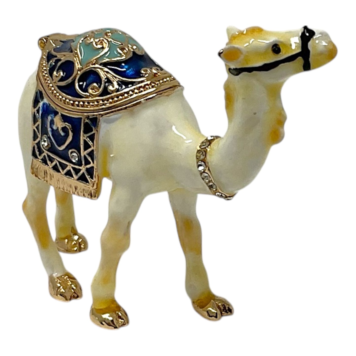 White Camel Bejeweled Enamel Jewelry Trinket Keepsake Box Container Animal 3 x 2.5 inch