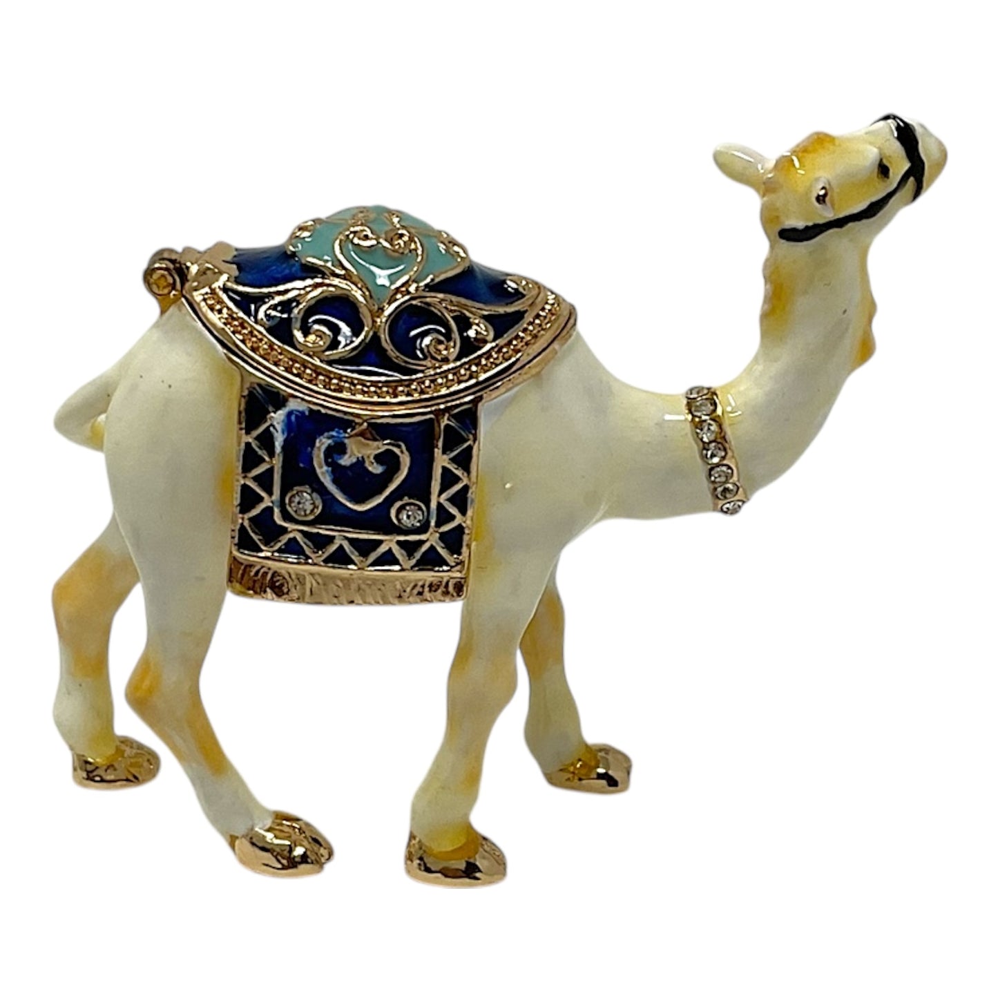 White Camel Bejeweled Enamel Jewelry Trinket Keepsake Box Container Animal 3 x 2.5 inch