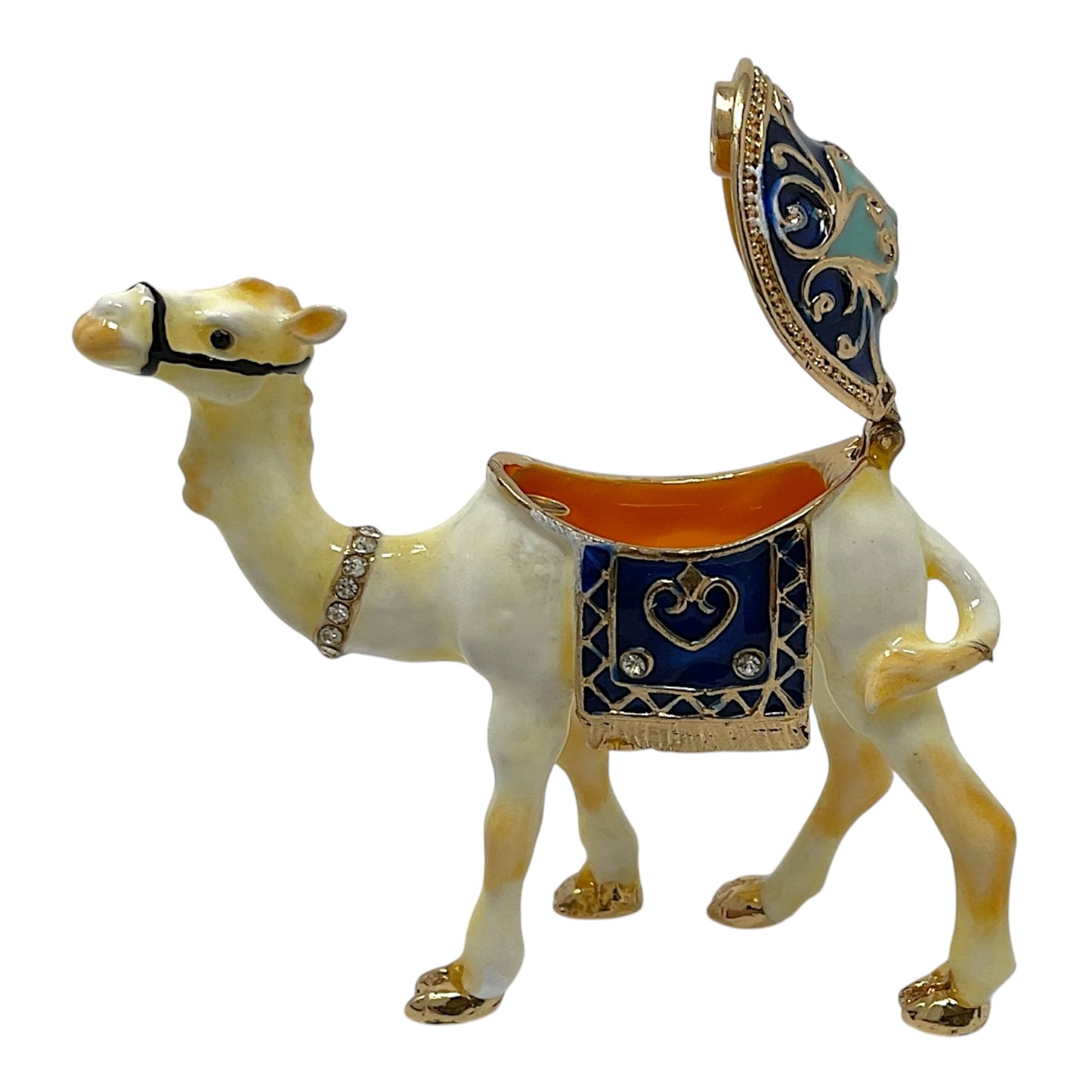 White Camel Bejeweled Enamel Jewelry Trinket Keepsake Box Container Animal 3 x 2.5 inch