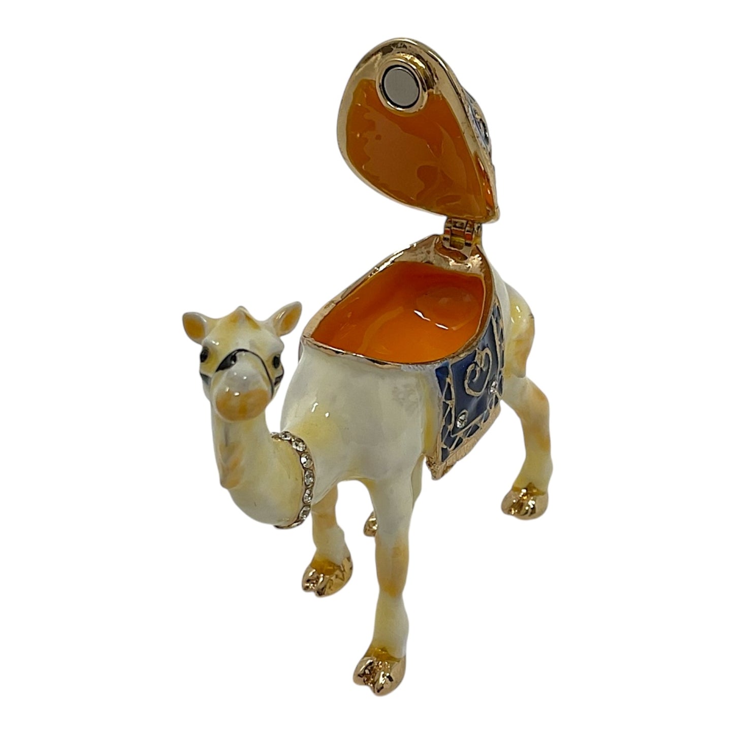 White Camel Bejeweled Enamel Jewelry Trinket Keepsake Box Container Animal 3 x 2.5 inch