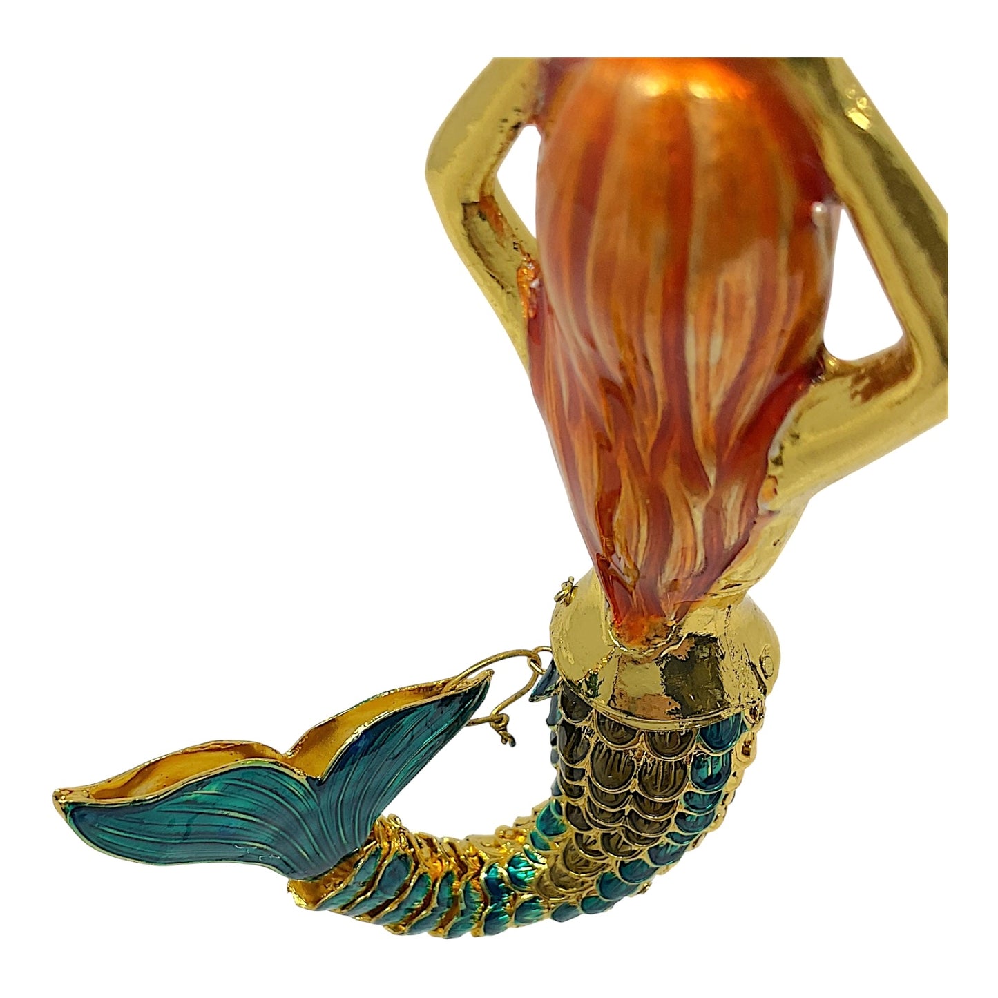 Turquoise and Gold Mermaid Articulated Enamel Metal Christmas Tree Ornament 4.25 inch
