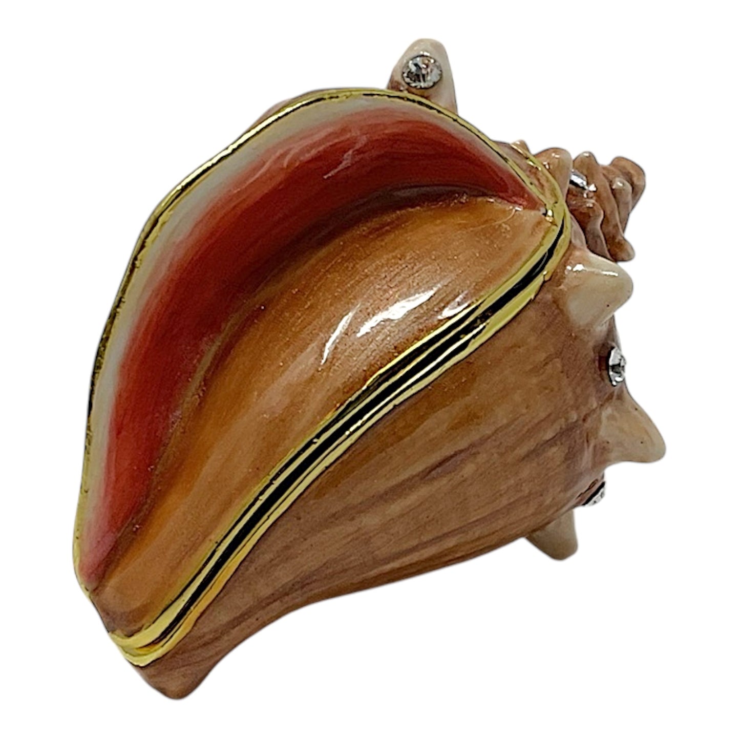 Conch Seashell Bejeweled Enamel Jewelry Trinket Keepsake Box Container Shell 2.9 x 1.75 inch