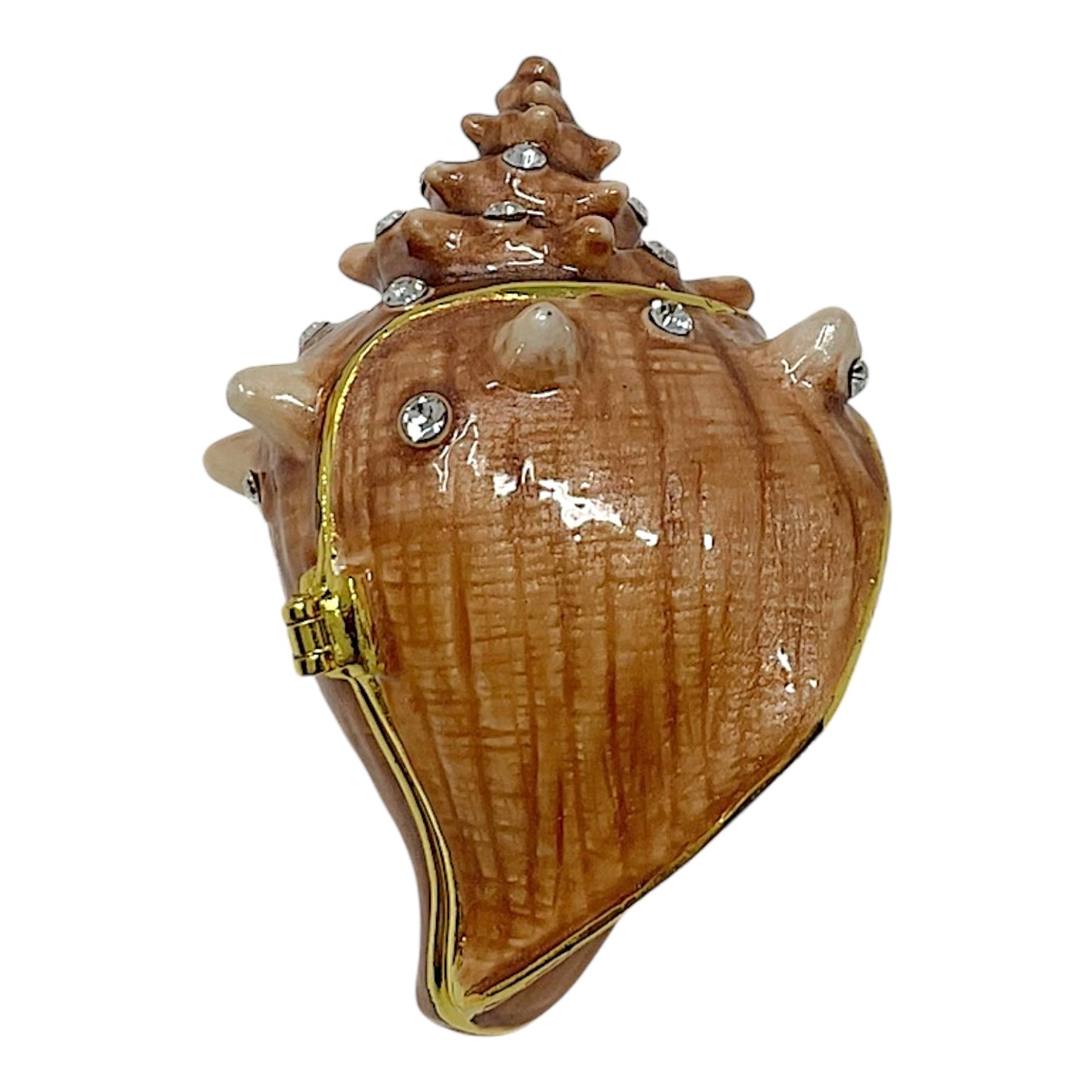 Conch Seashell Bejeweled Enamel Jewelry Trinket Keepsake Box Container Shell 2.9 x 1.75 inch