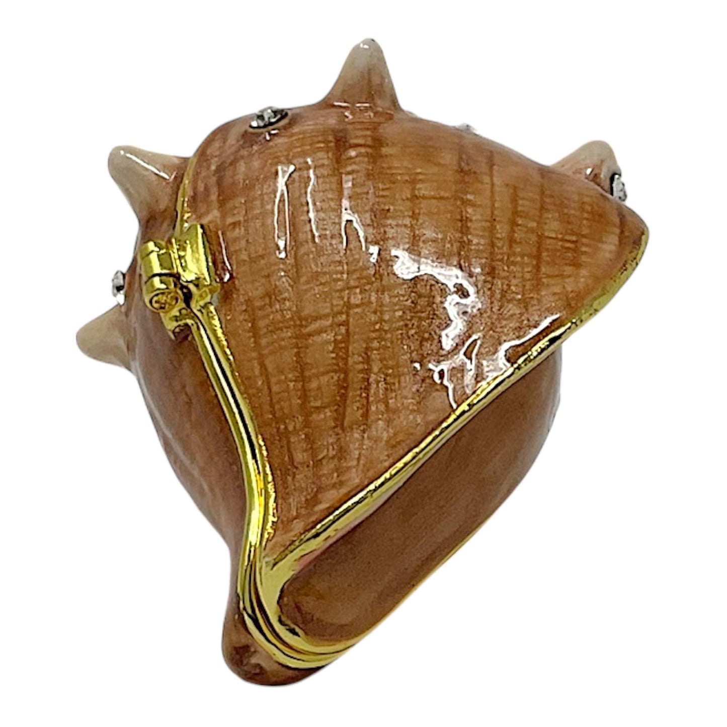 Conch Seashell Bejeweled Enamel Jewelry Trinket Keepsake Box Container Shell 2.9 x 1.75 inch