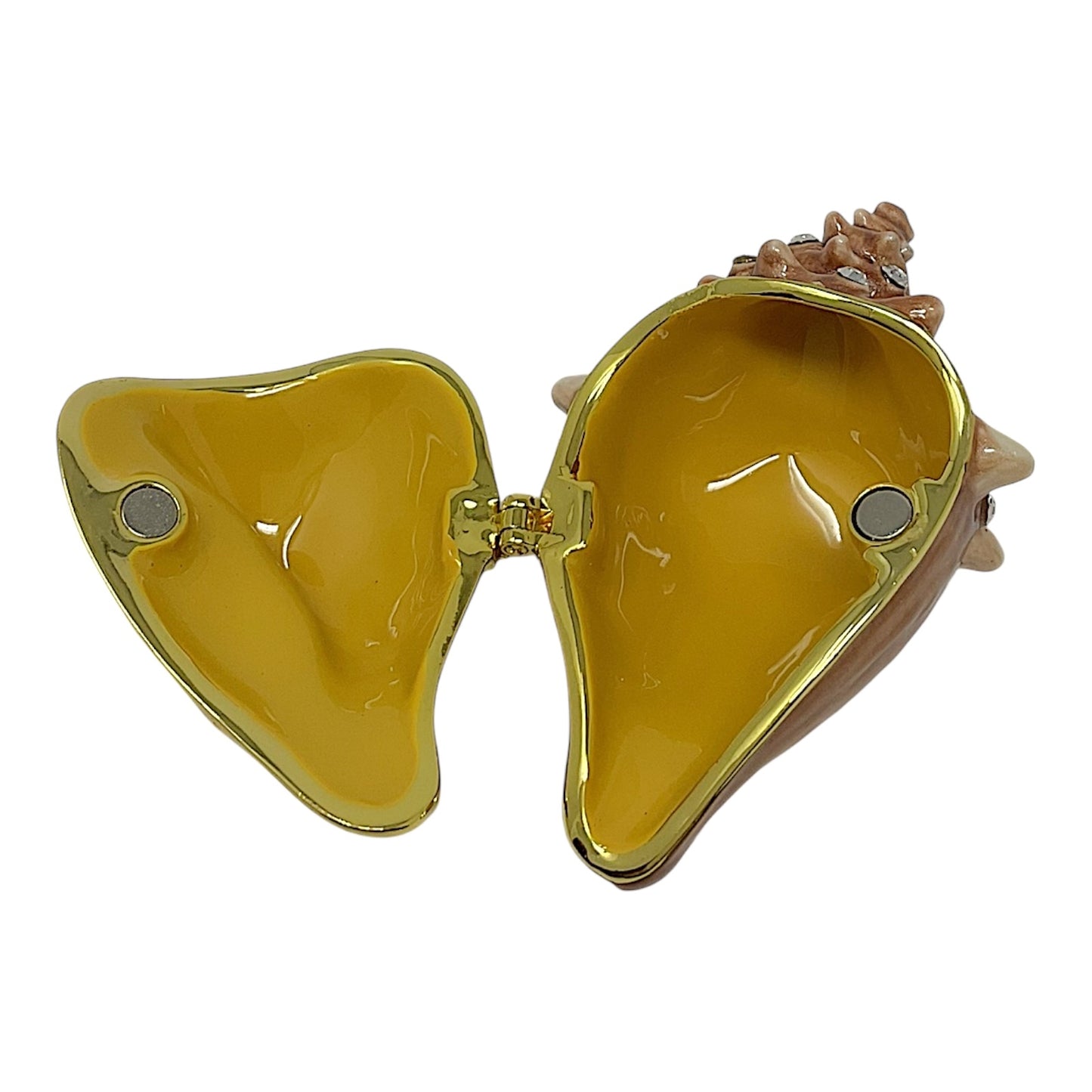 Conch Seashell Bejeweled Enamel Jewelry Trinket Keepsake Box Container Shell 2.9 x 1.75 inch