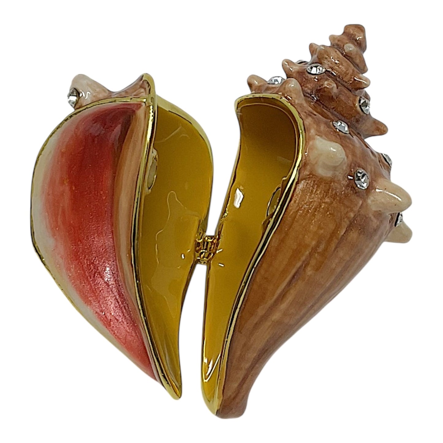 Conch Seashell Bejeweled Enamel Jewelry Trinket Keepsake Box Container Shell 2.9 x 1.75 inch