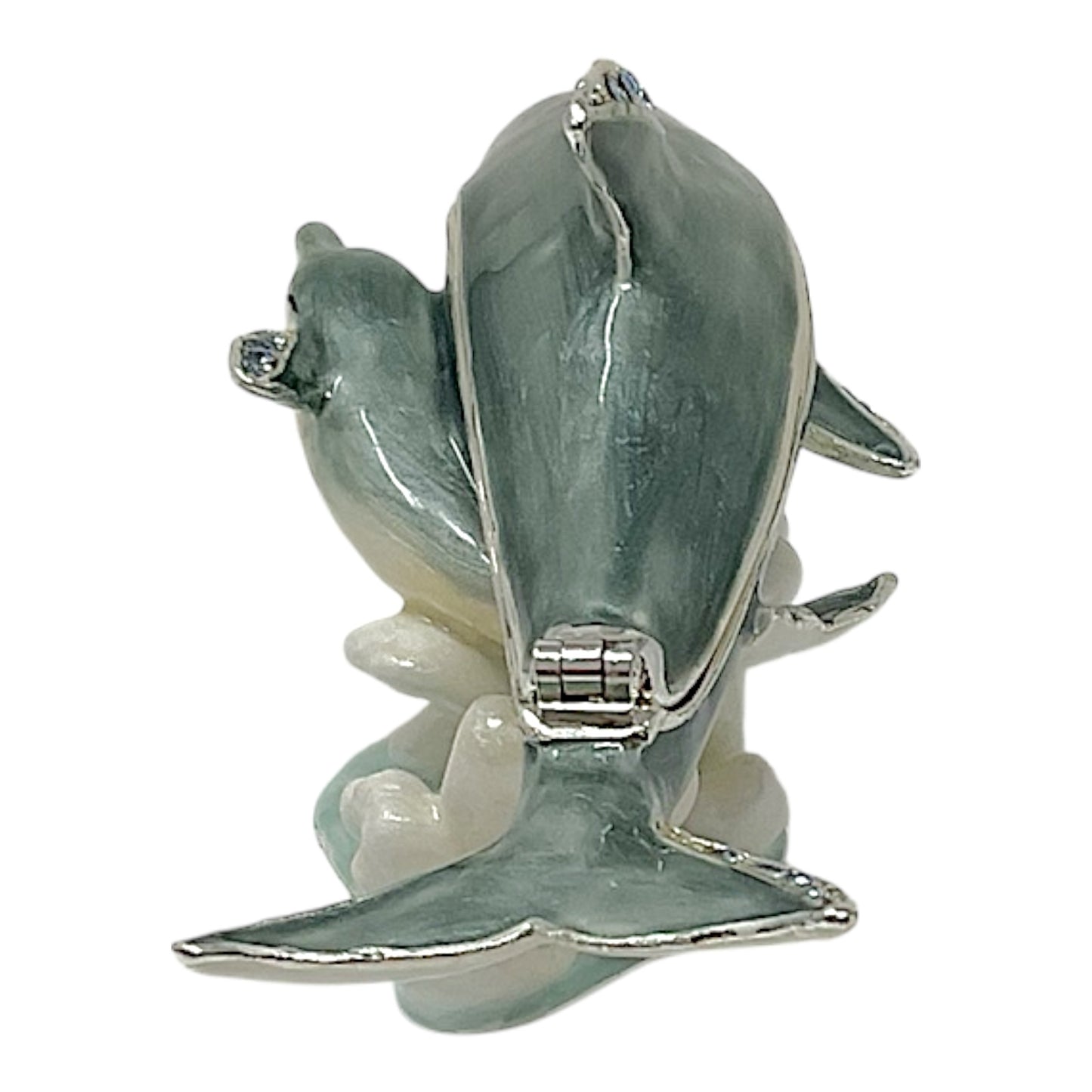 Dolphin with Baby Bejeweled Enamel Jewelry Trinket Keepsake Box Container 4 x 2.1 inch