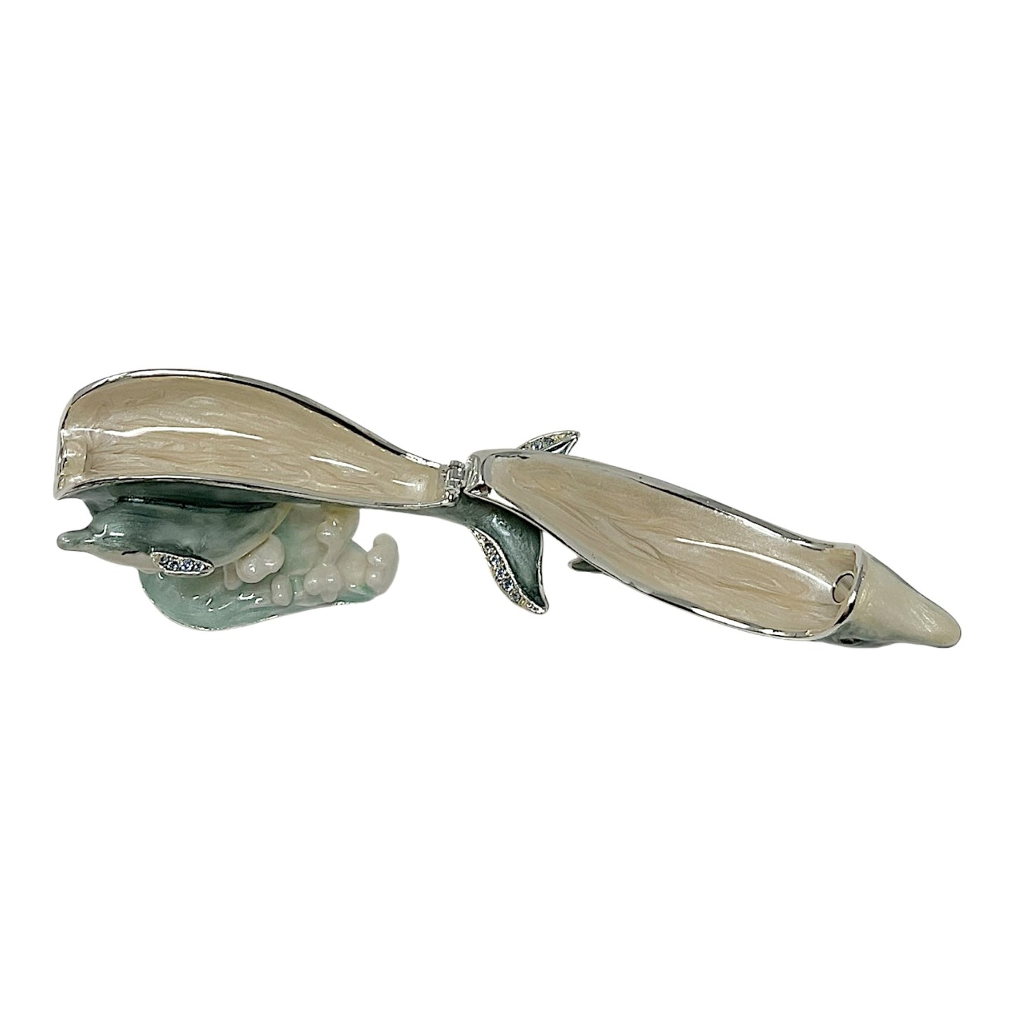 Dolphin with Baby Bejeweled Enamel Jewelry Trinket Keepsake Box Container 4 x 2.1 inch