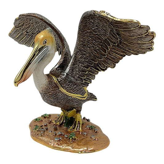 Stretching Pelican Bird Bejeweled Austrian Crystal Jewelry Trinket Keepsake Box 4.5 x 3 inch