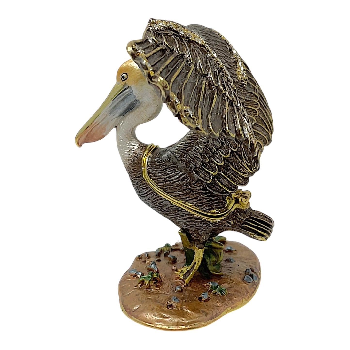 Stretching Pelican Bird Bejeweled Austrian Crystal Jewelry Trinket Keepsake Box 4.5 x 3 inch