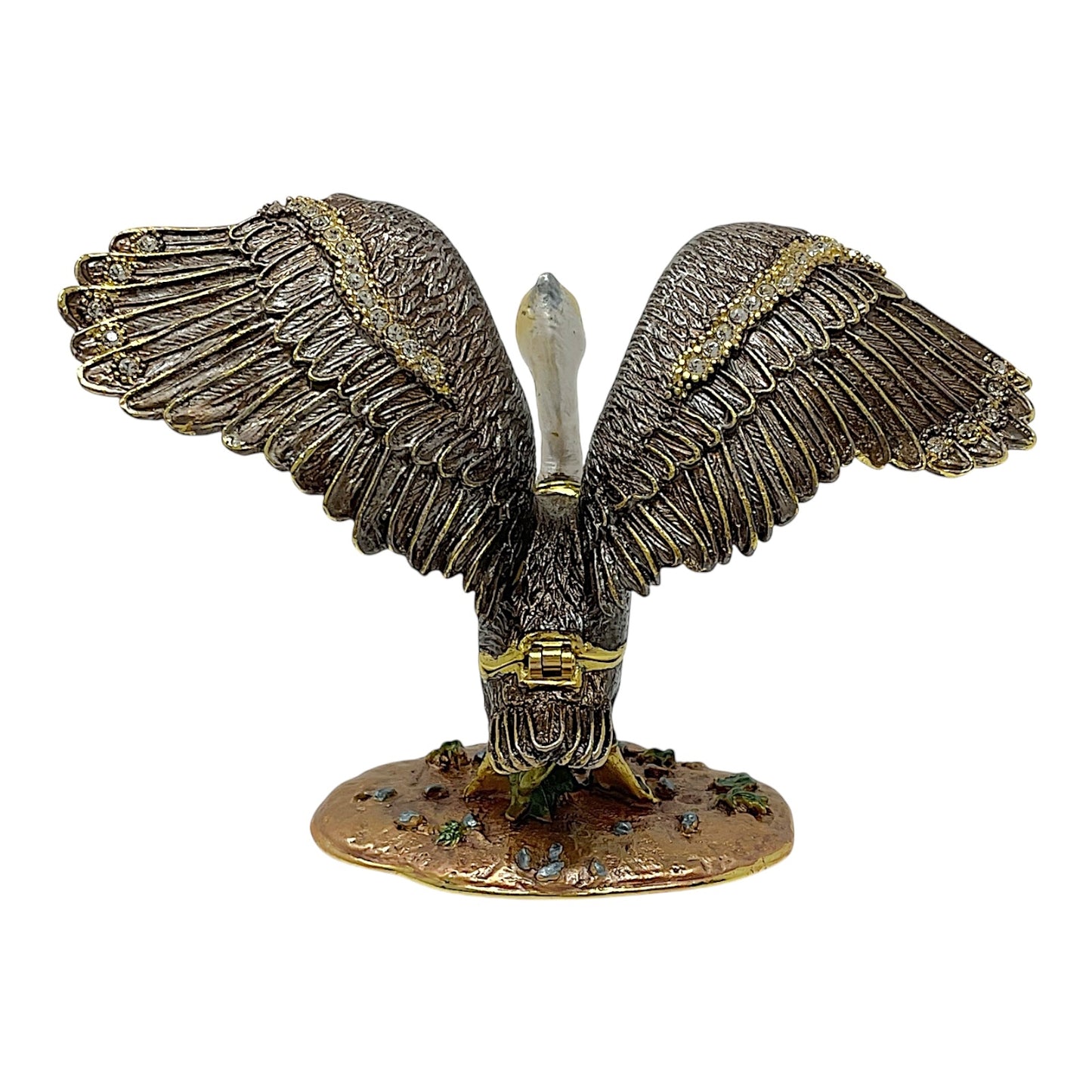 Stretching Pelican Bird Bejeweled Austrian Crystal Jewelry Trinket Keepsake Box 4.5 x 3 inch