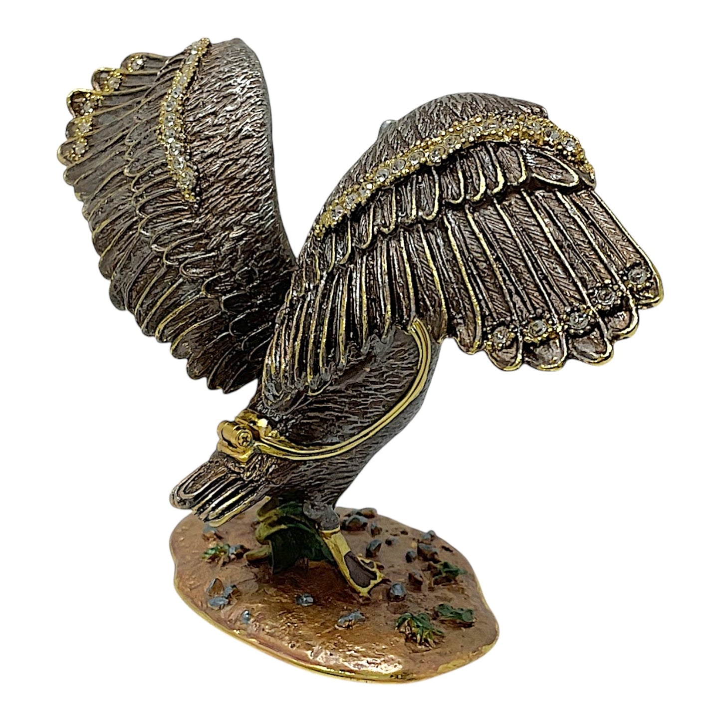 Stretching Pelican Bird Bejeweled Austrian Crystal Jewelry Trinket Keepsake Box 4.5 x 3 inch