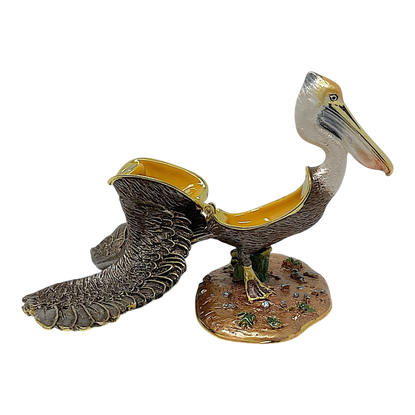 Stretching Pelican Bird Bejeweled Austrian Crystal Jewelry Trinket Keepsake Box 4.5 x 3 inch