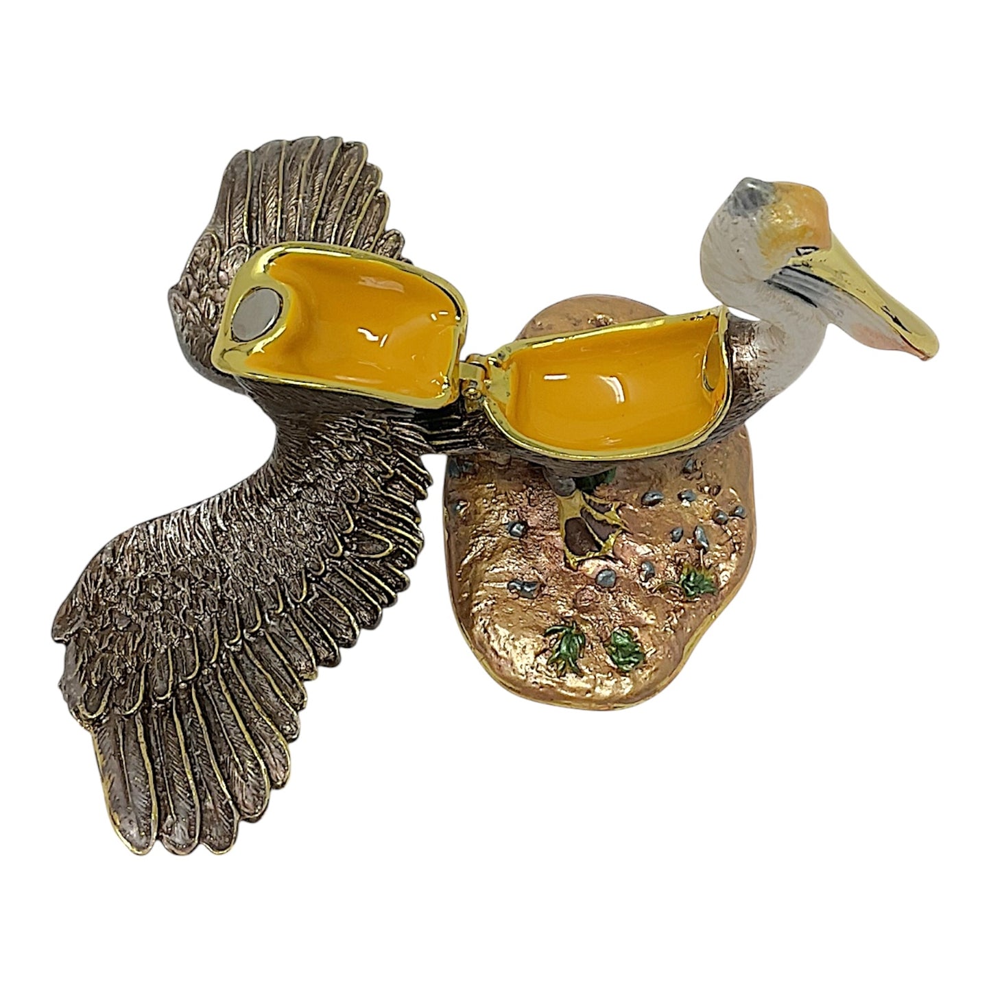Stretching Pelican Bird Bejeweled Austrian Crystal Jewelry Trinket Keepsake Box 4.5 x 3 inch