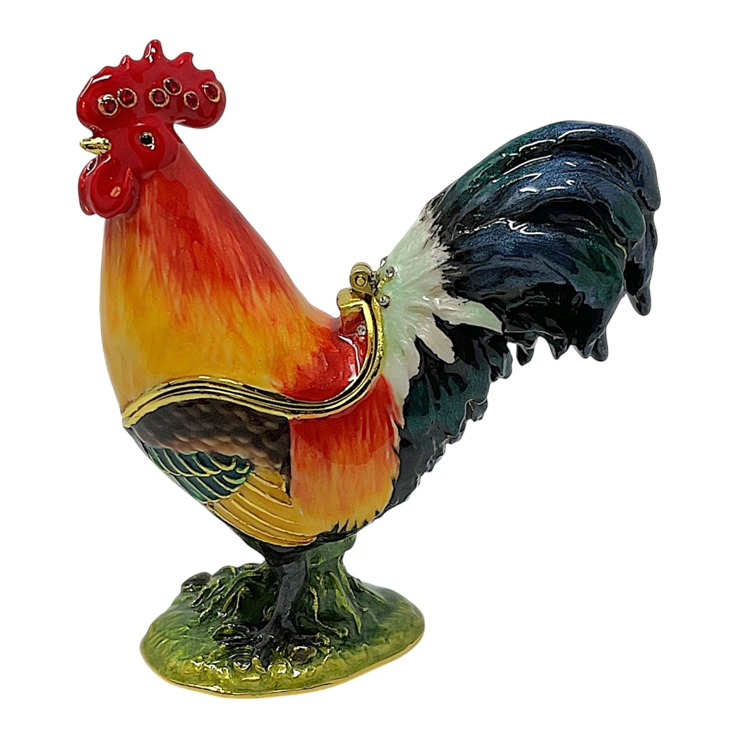 Rooster Bird with Crystals Enameled Farm Animal Jewelry Trinket Keepsake Box 3 x 3.25 inch
