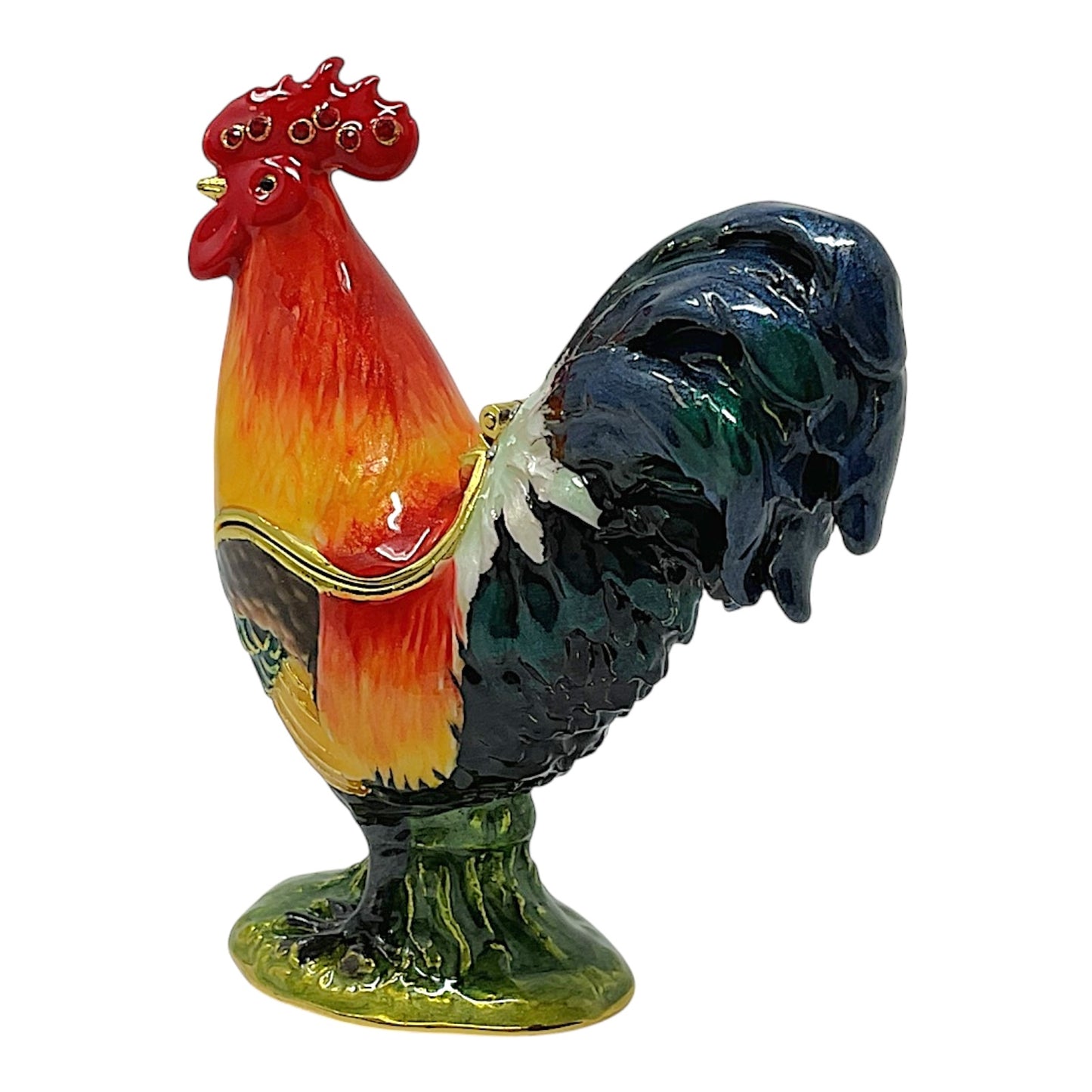 Rooster Bird with Crystals Enameled Farm Animal Jewelry Trinket Keepsake Box 3 x 3.25 inch