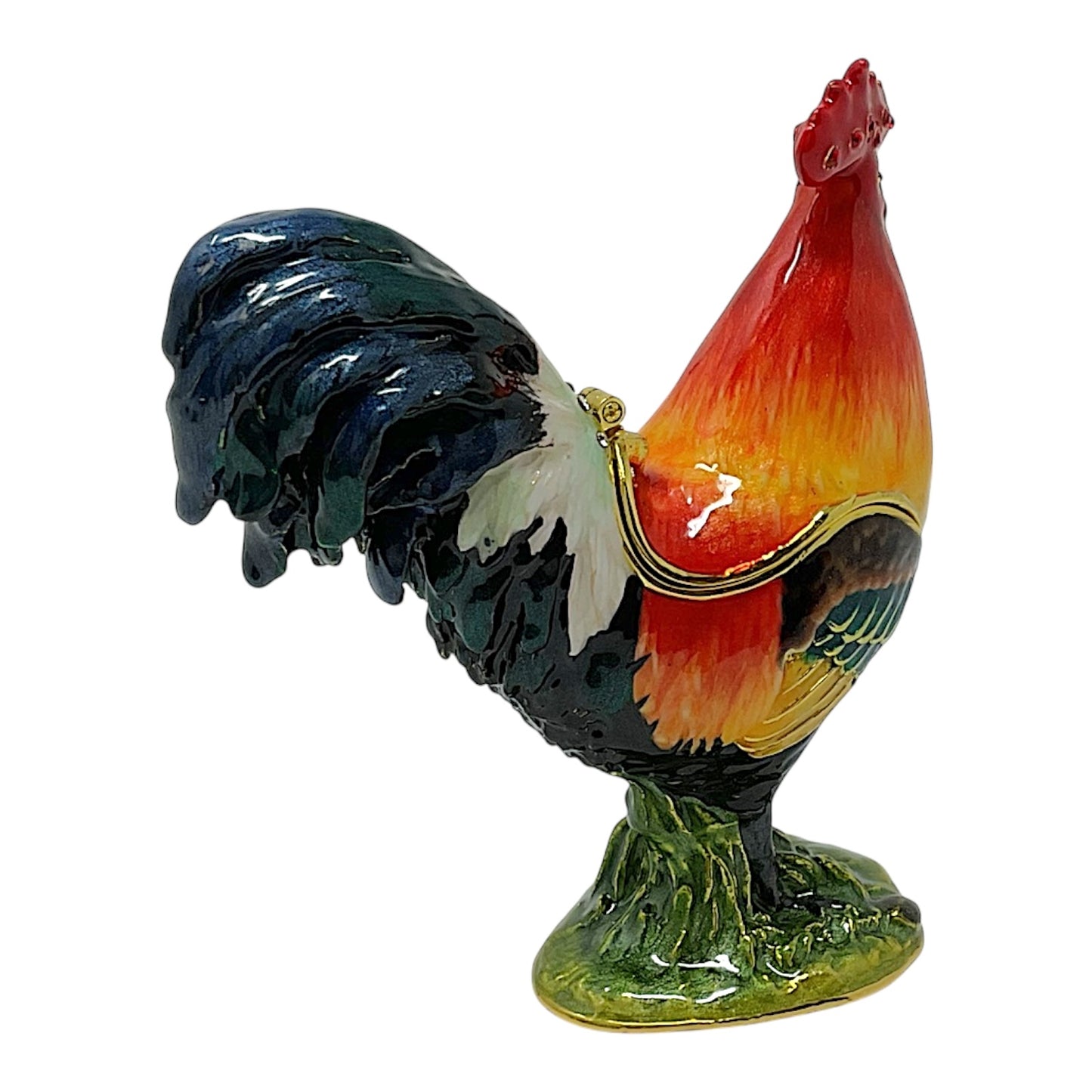Rooster Bird with Crystals Enameled Farm Animal Jewelry Trinket Keepsake Box 3 x 3.25 inch