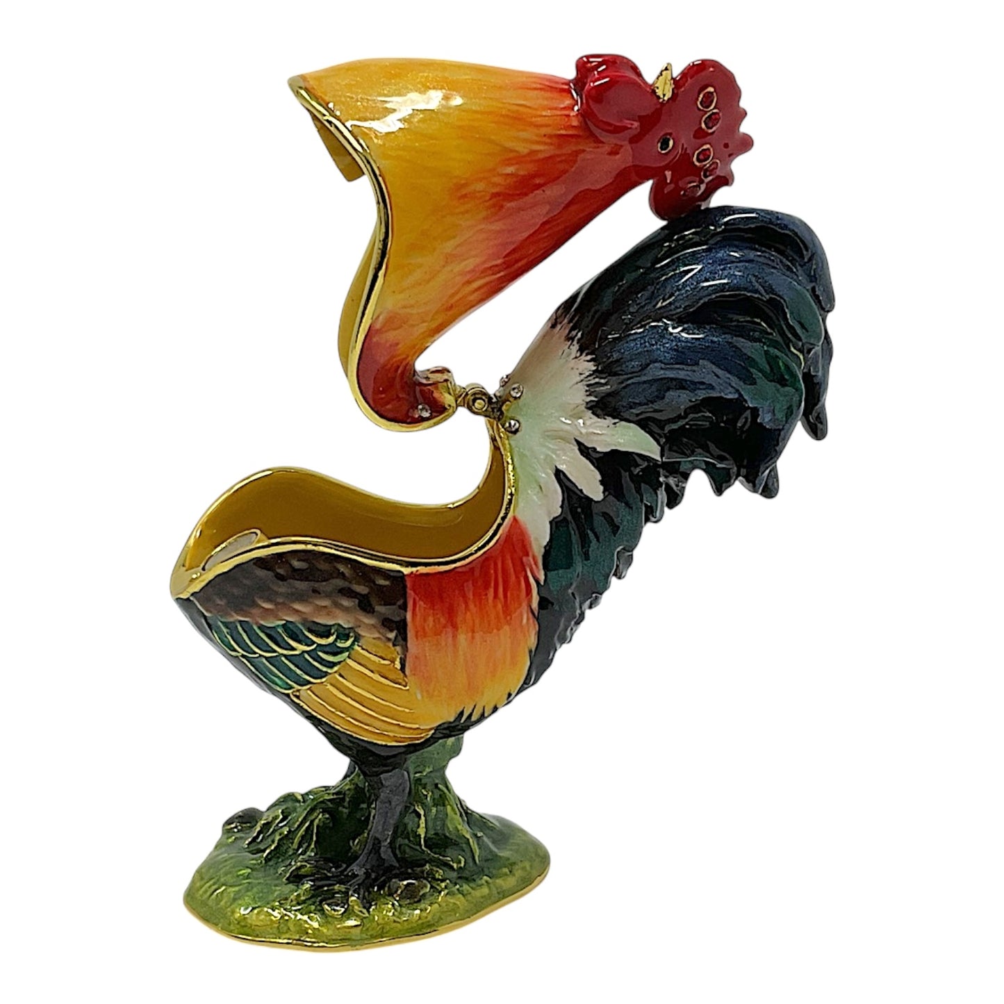Rooster Bird with Crystals Enameled Farm Animal Jewelry Trinket Keepsake Box 3 x 3.25 inch