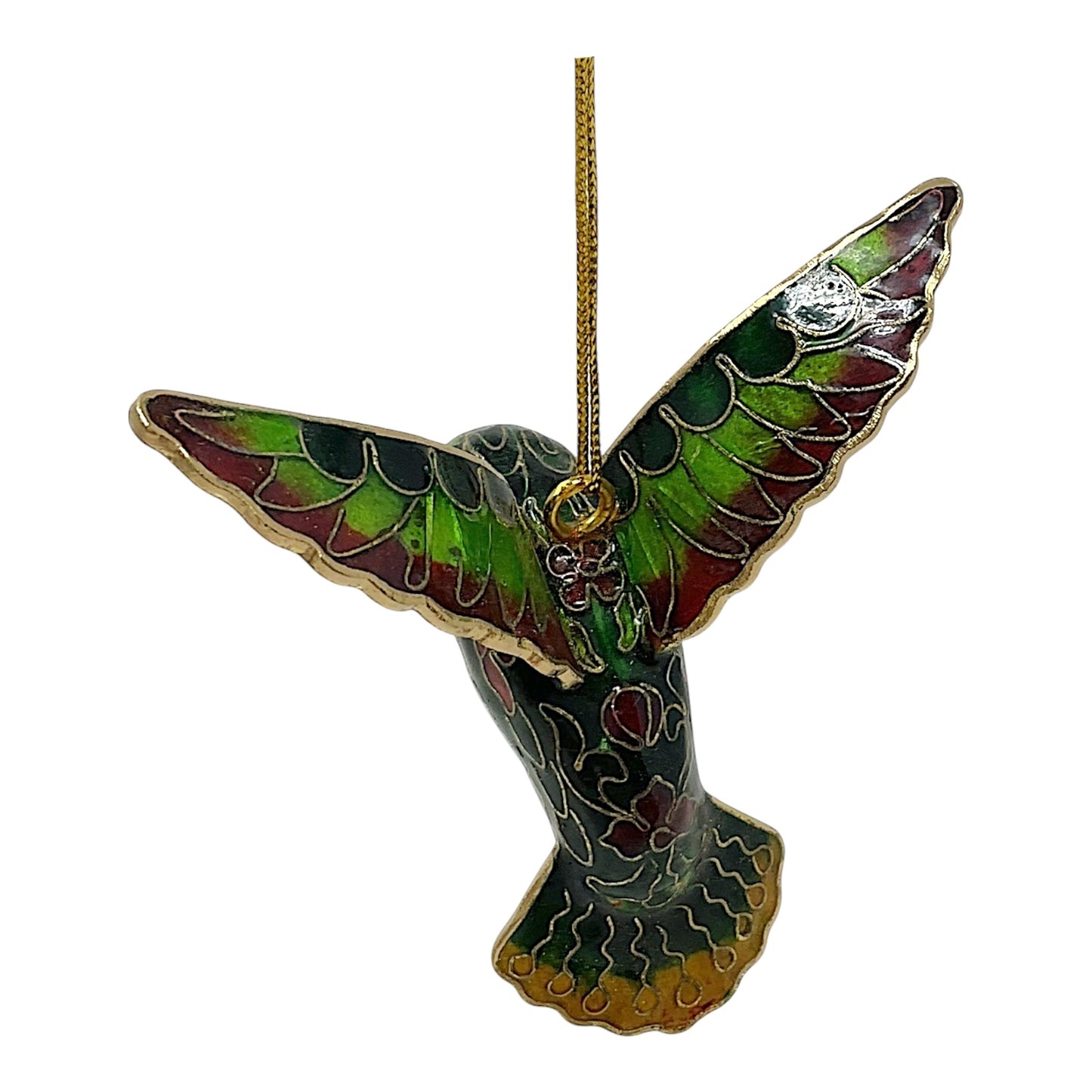 Green and Blue Hummingbird Cloisonne Metal Christmas Tree Ornament 3 x 3.25 inch