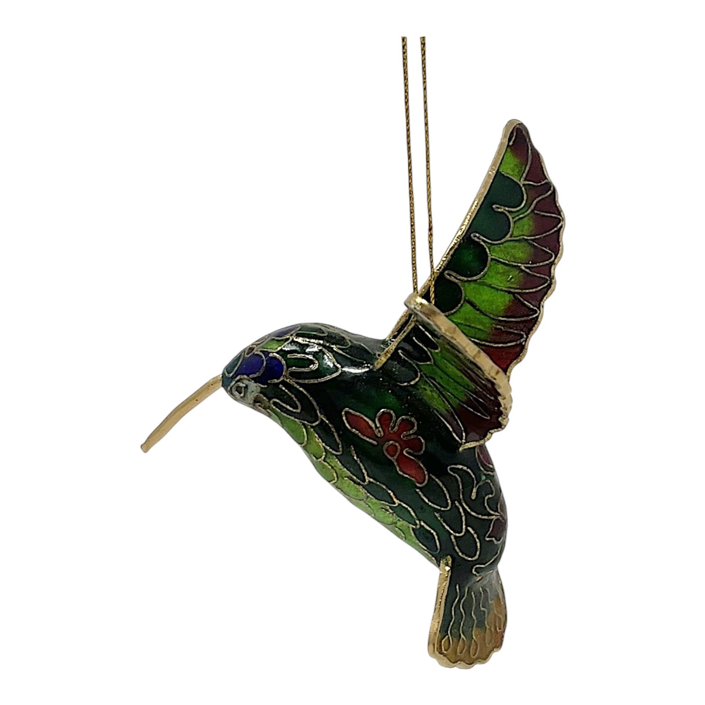 Green and Blue Hummingbird Cloisonne Metal Christmas Tree Ornament 3 x 3.25 inch