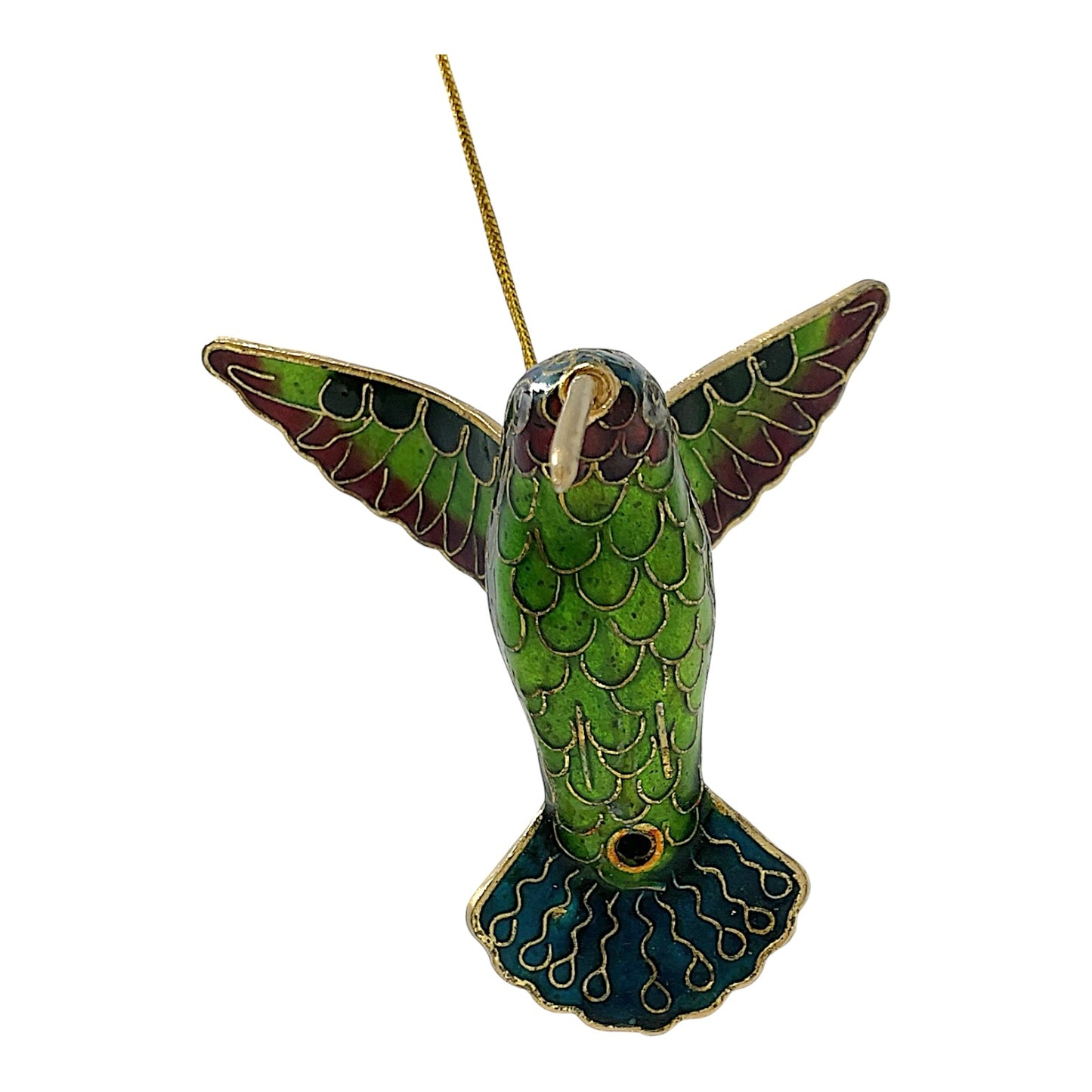 Green and Blue Hummingbird Cloisonne Metal Christmas Tree Ornament 3 x 3.25 inch