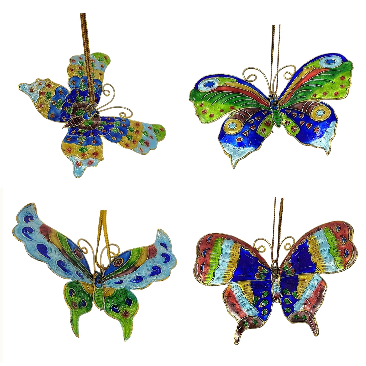 Multicolor Butterflies Metal Christmas Tree Ornaments Set of 4 Butterfly 3.1 x 2.5 inch