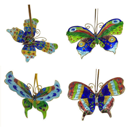 Multicolor Butterflies Metal Christmas Tree Ornaments Set of 4 Butterfly 3.1 x 2.5 inch