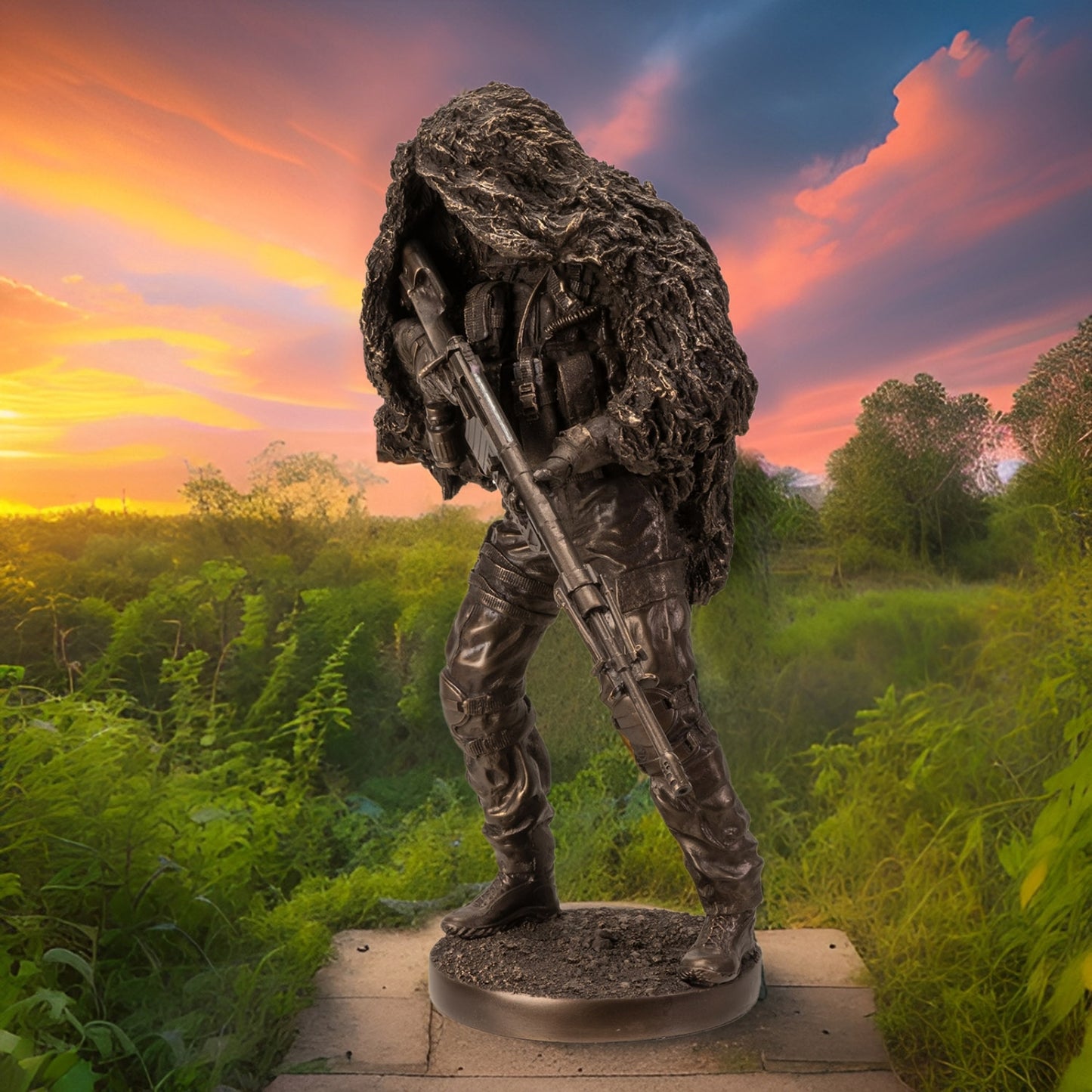 Modern Military Warfare Camouflage Marksman Sniper Specialist Unit Figurine 12.5 inch